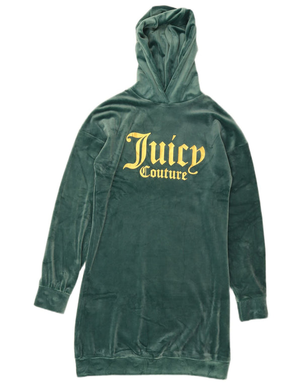 Juicy Couture Girls Graphic Velour Jumper Dress 12-13 Years Green Polyester