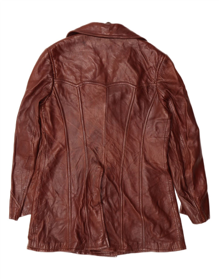 VINTAGE Womens Leather Coat IT 52 2XL Brown Leather