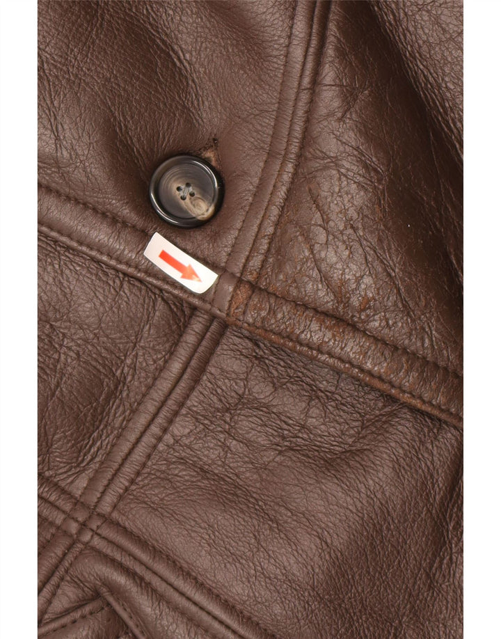 Vintage Mens Shearling Coat UK 36 Small Brown Leather