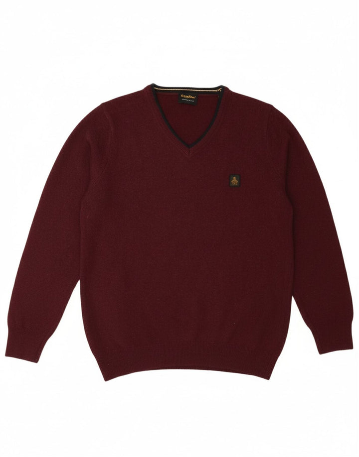 REFRIGIWEAR Mens V-Neck Jumper Sweater Medium Burgundy Wool
