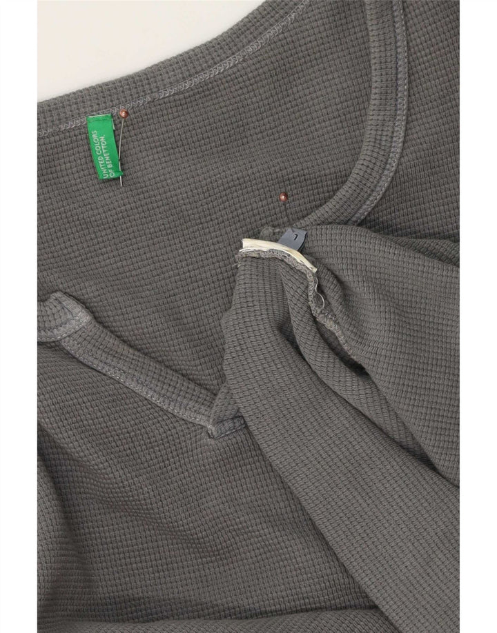 Benetton Mens Top Long Sleeve Large Grey Cotton