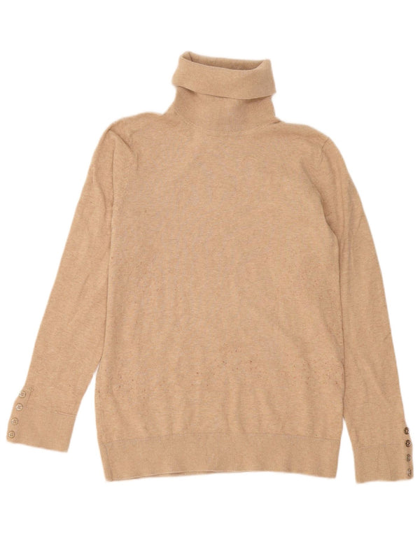 Tommy Hilfiger Dame Roll Neck Jumper Sweater UK 12 Medium Beige Bomuld
