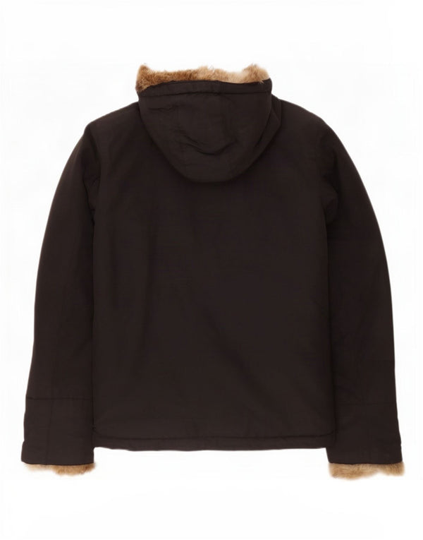 Woolrich Womens Hooded Padded Jacket UK 14 Medium Black Cotton