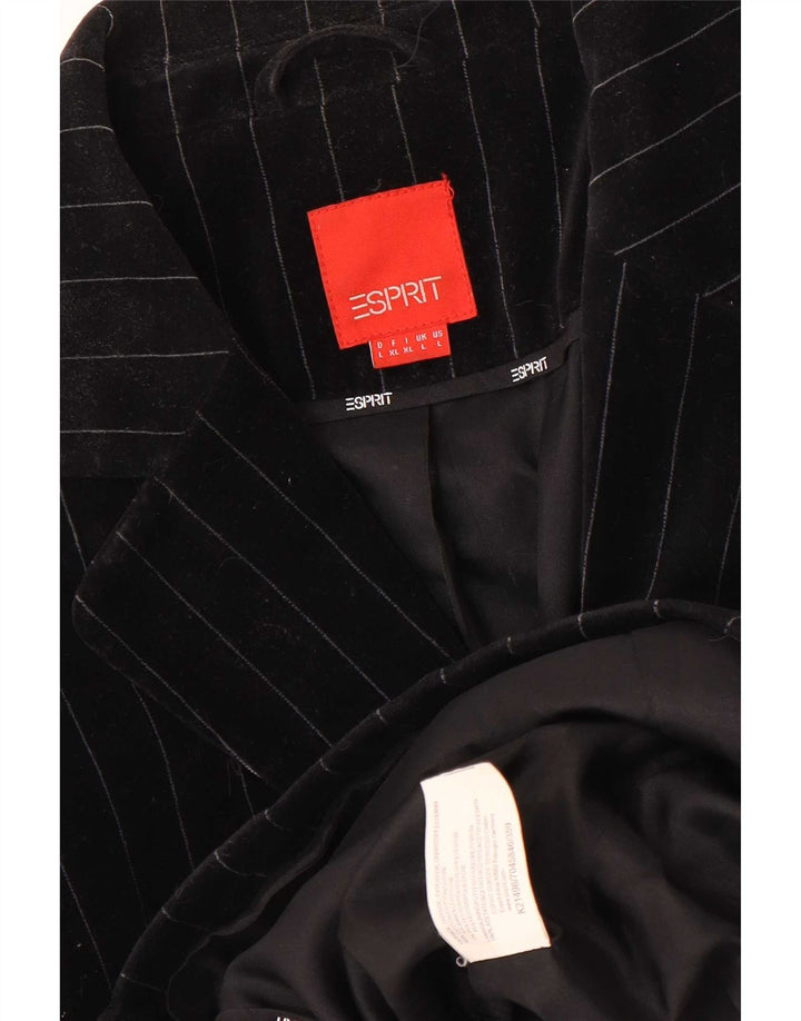 Esprit Womens 2 Button Velvet Blazer Jacket UK 14 Large Black Pinstripe