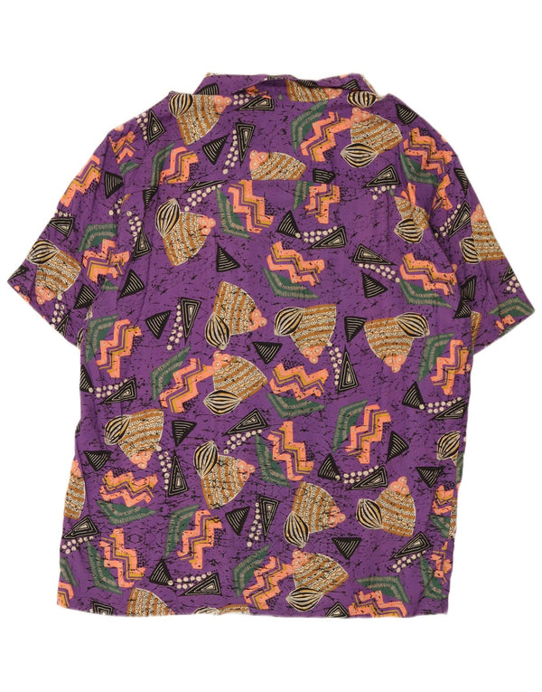 Pull & Bear Hombre STWD Camisa Hawaiana de Manga Corta XL Morado Geométrico