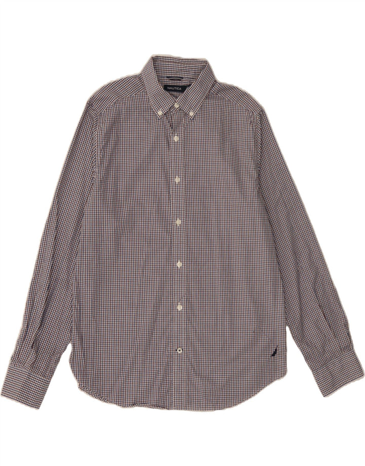NAUTICA Mens Shirt Medium Navy Blue Gingham Cotton Vintage Nautica and Second-Hand Nautica from Messina Hembry 