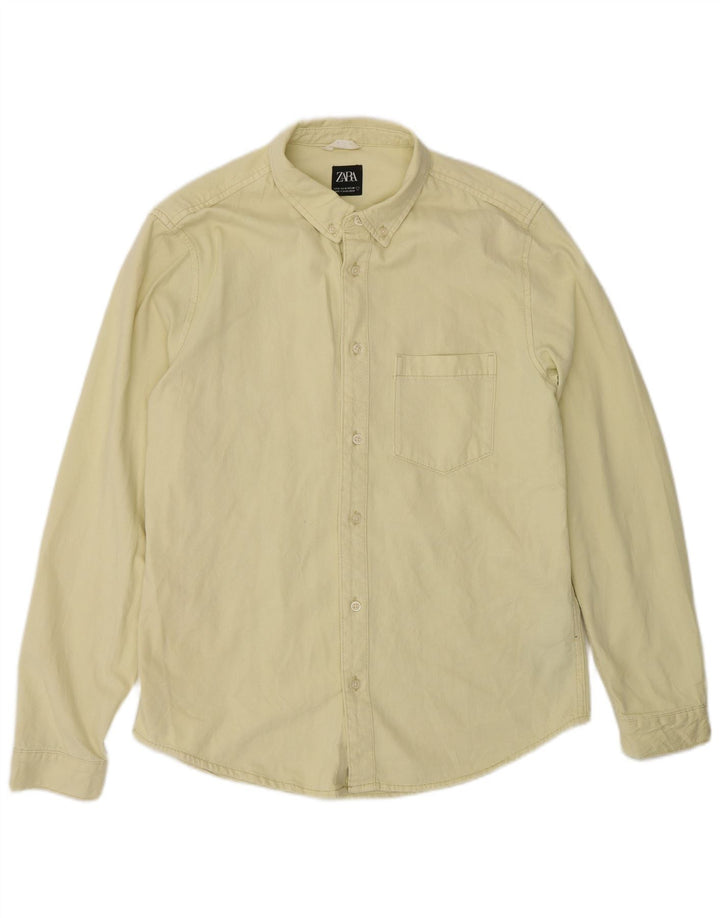 Zara Mens Shirt Medium Yellow Cotton