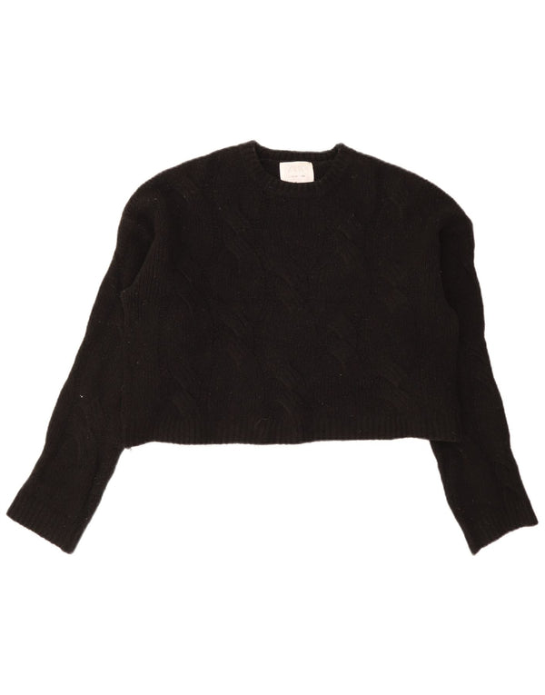 Zara Mädchen-Pullover, lockere Passform, bauchfrei, Rundhalsausschnitt, 13–14 Jahre, Schwarz