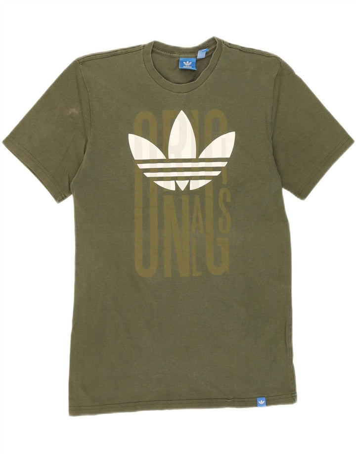 ADIDAS Mens Graphic T-Shirt Top Small Khaki Vintage Adidas and Second-Hand Adidas from Messina Hembry 