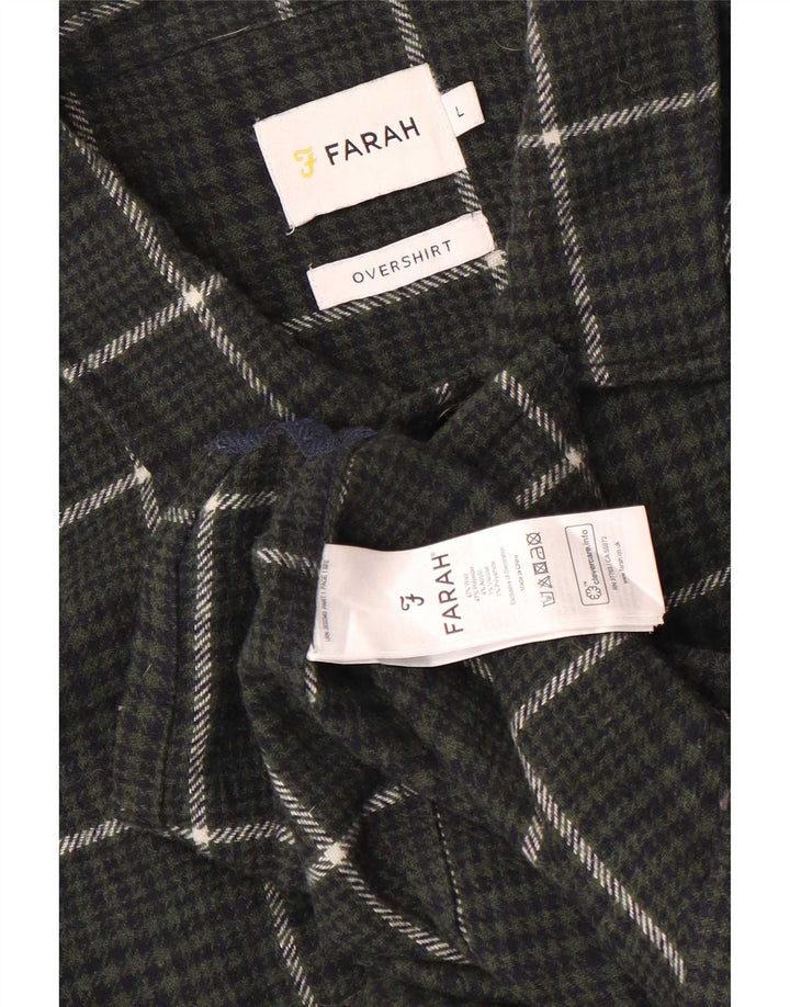 Farah Mens Overshirt Flannel Shirt Large Khaki Check Wool