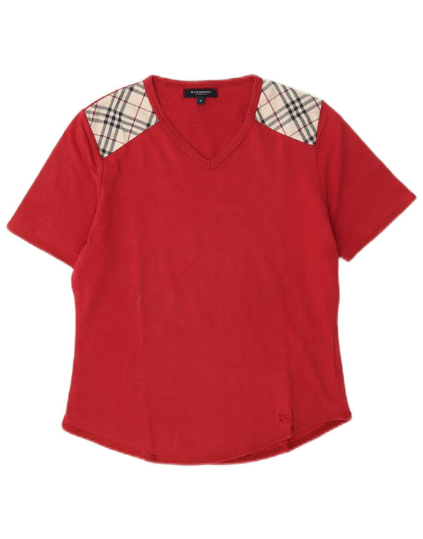Burberry Damen T-Shirt Top UK 10 Small Red Check