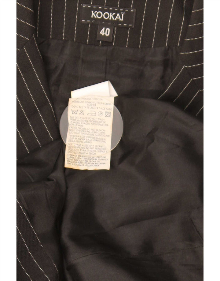 Kookai Womens 3 Button Blazer Jacket EU 40 Medium Black Pinstripe Polyester