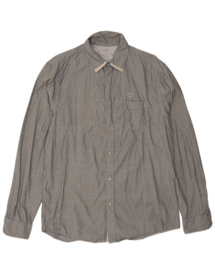 Guess Mens Regular Fit Shirt UK 40 Large Grey Check Cotton