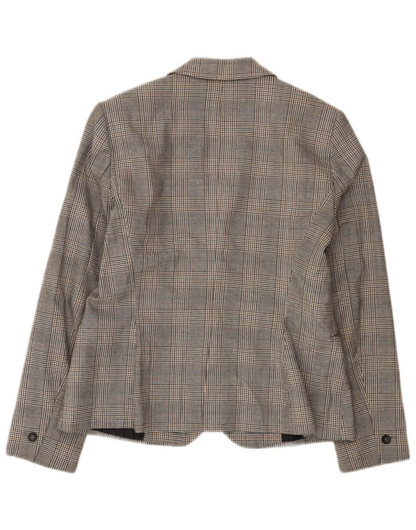 Zara Womens 1 Button Blazer Jacket EU 42 Large Grey Check Polyester