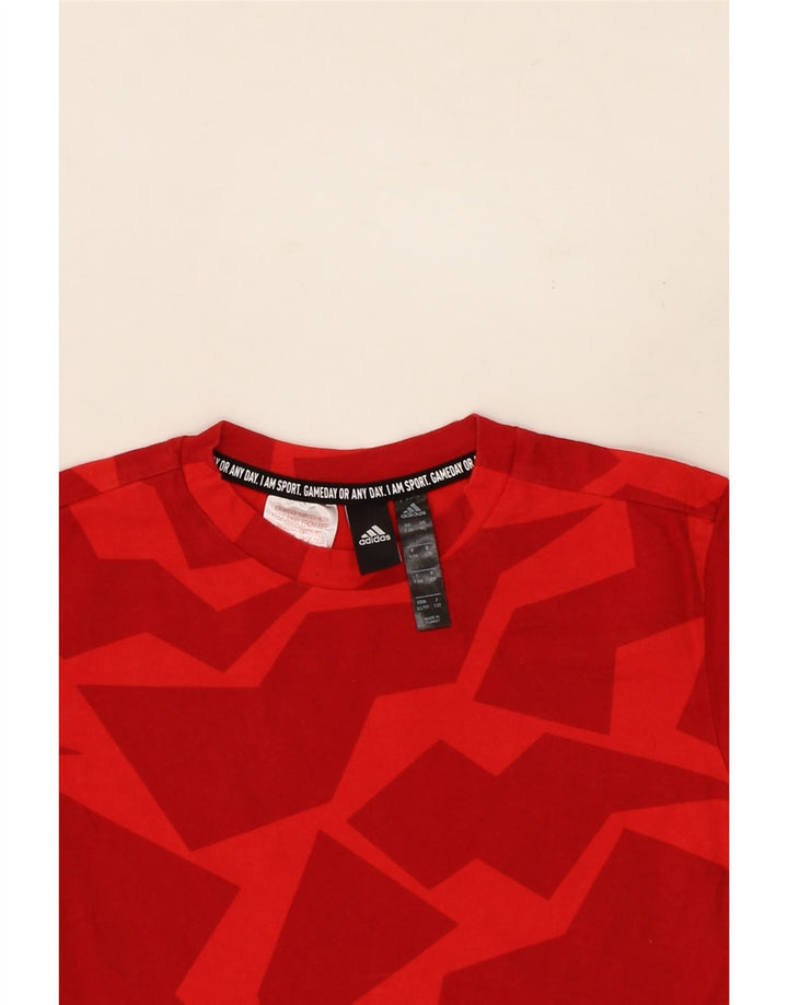 ADIDAS Boys Abstract Pattern T-Shirt Top 7-8 Years Red Cotton Vintage Adidas and Second-Hand Adidas from Messina Hembry 