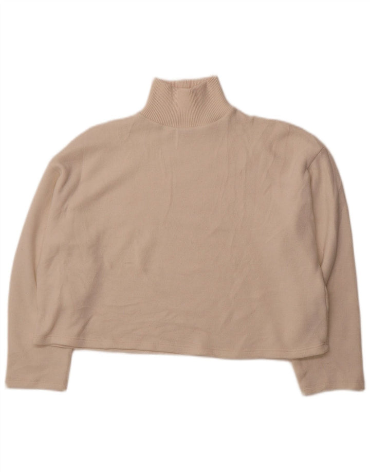 ZARA Womens Crop Turtle Neck Jumper Sweater UK 14 Medium White Polyester