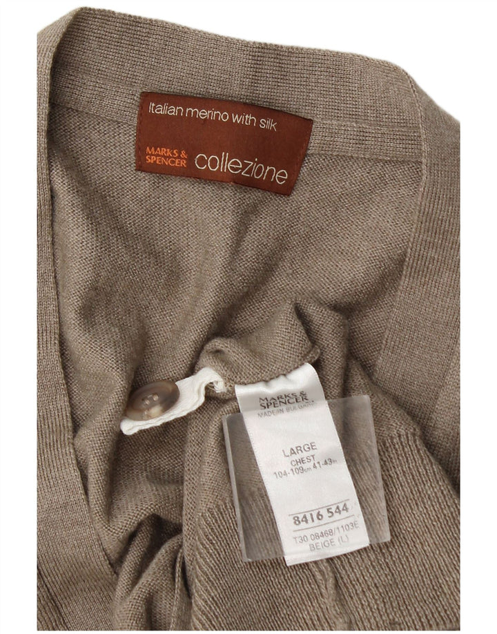 Marks & Spencer Mens Sleeveless Cardigan Sweater Large Beige Wool