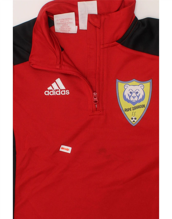 ADIDAS Boys Climalite Pullover Tracksuit Top 7-8 Years Red Colourblock Vintage Adidas and Second-Hand Adidas from Messina Hembry 