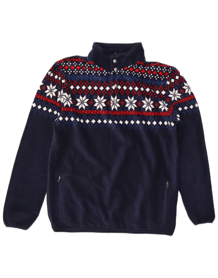 TCM Mens Zip Neck Pullover Tracksuit Top Medium Navy Blue Fair Isle