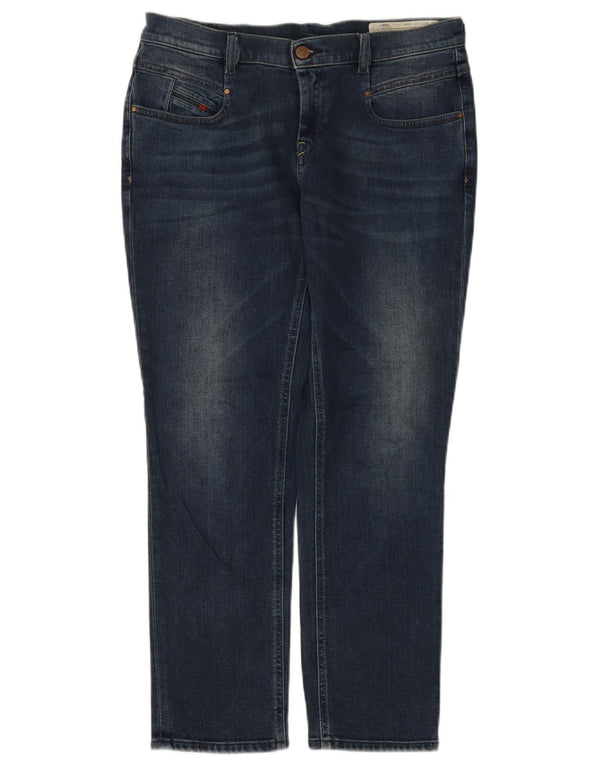 Jeans dritti slim regolari da donna Diesel con cintura e caviglia W27 L27 cotone blu