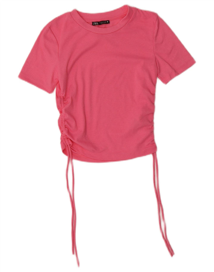 ZARA Womens Crop Blouse Top UK 8 Small Pink Polyester