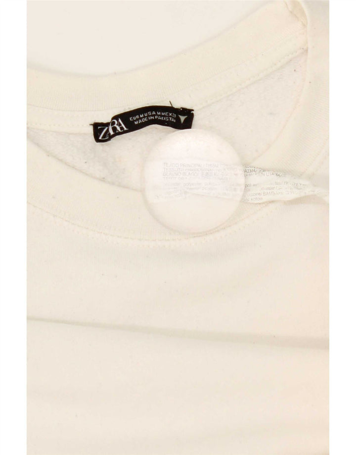 Zara Womens Crop Sweatshirt Jumper UK 14 Medium White Polyester
