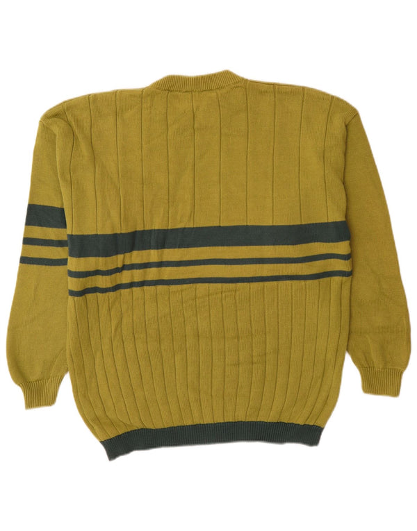 Stefanel Mens Crew Neck Jumper Sweater Medium Green Colourblock Cotton