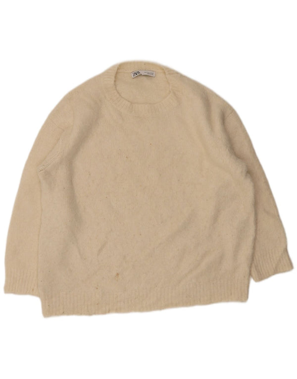 Zara Damen-Pullover, übergroß, U-Boot-Ausschnitt, Gr. 10, Größe S, Beige