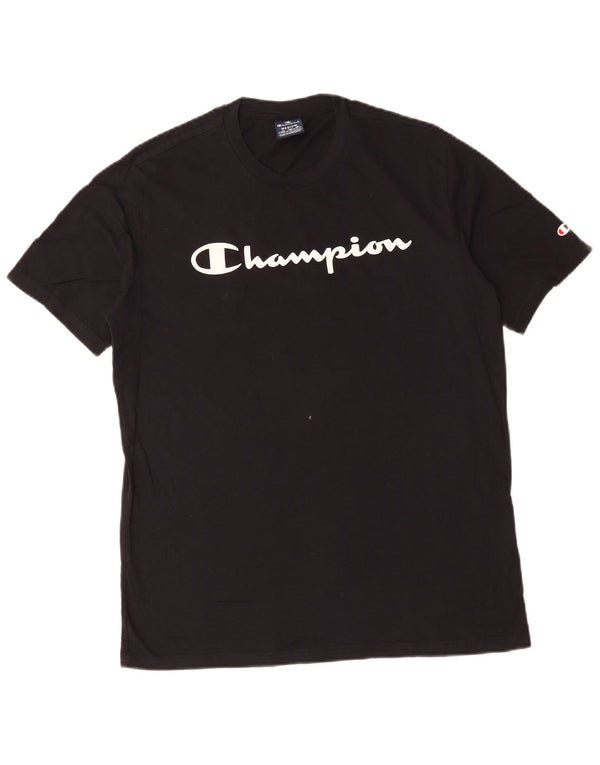Champion Mens Graphic T-Shirt Top Medium Black Cotton