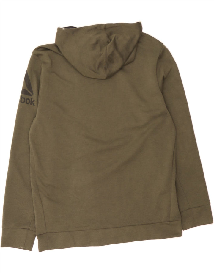 REEBOK Mens Graphic Hoodie Jumper Medium Khaki Cotton Vintage Reebok and Second-Hand Reebok from Messina Hembry 