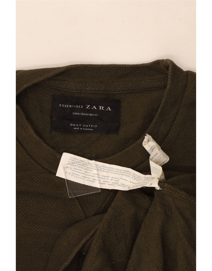 Zara Mens Crew Neck Jumper Sweater Medium Khaki Cotton
