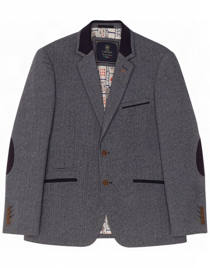 Cavani Veste blazer à 2 boutons pour homme UK 40 Grand gris à chevrons Polyester
