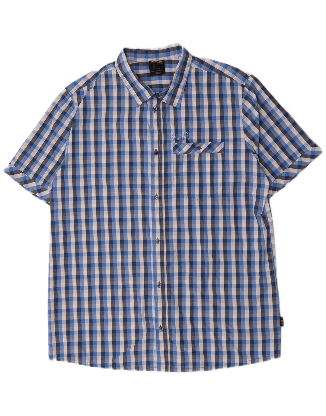 JACK WOLFSKIN Mens Short Sleeve Shirt UK 48 2XL Blue Check Polyester