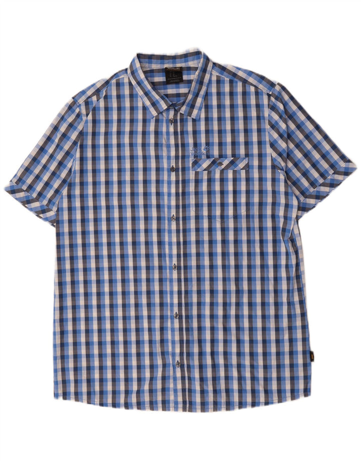 JACK WOLFSKIN Mens Short Sleeve Shirt UK 48 2XL Blue Check Polyester