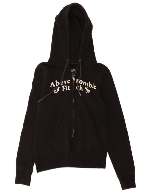 Abercrombie & Fitch Womens Graphic Zip Hoodie Sweater UK 14 Medium Black