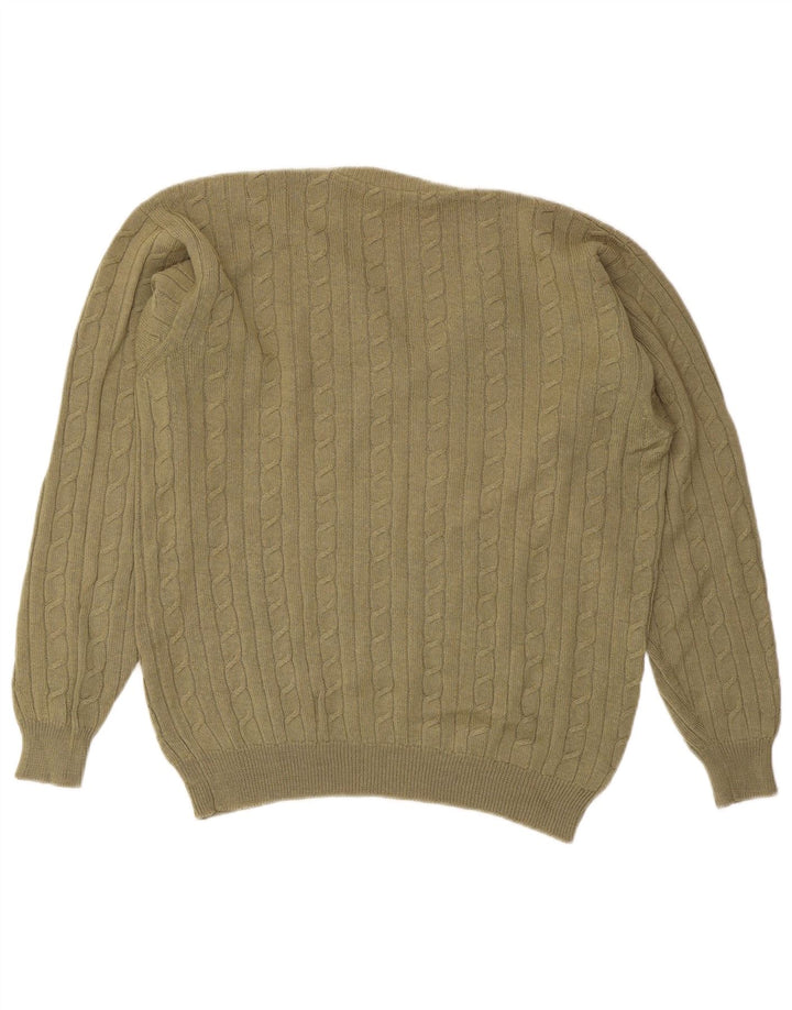 VINTAGE Mens V-Neck Jumper Sweater Large Khaki
