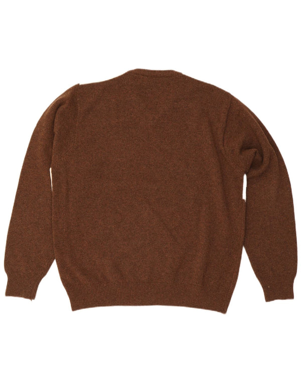 Maglione vintage da uomo con scollo a V grande marrone a rombi/diamante