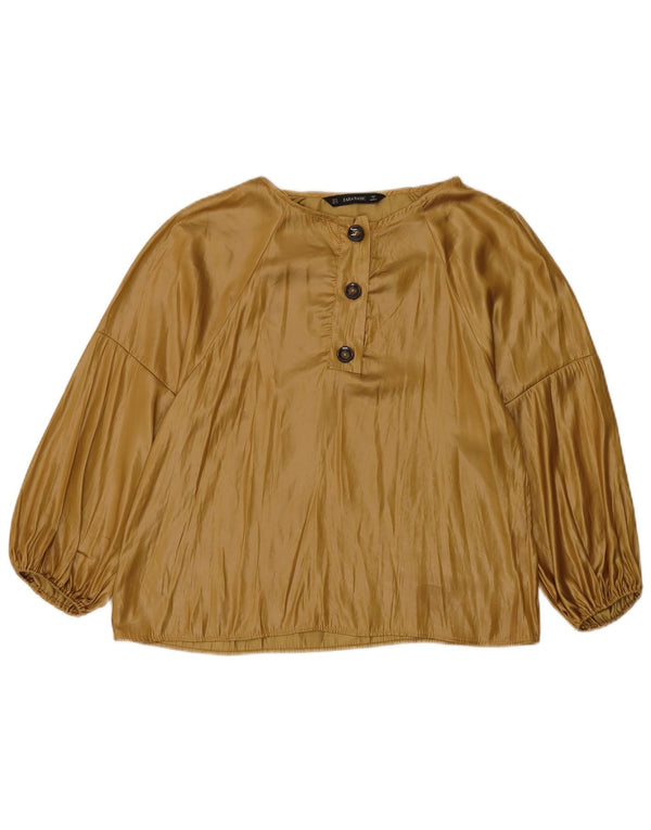 Zara Womens 3/4 Sleeve Blouse Top UK 12 Medium Beige