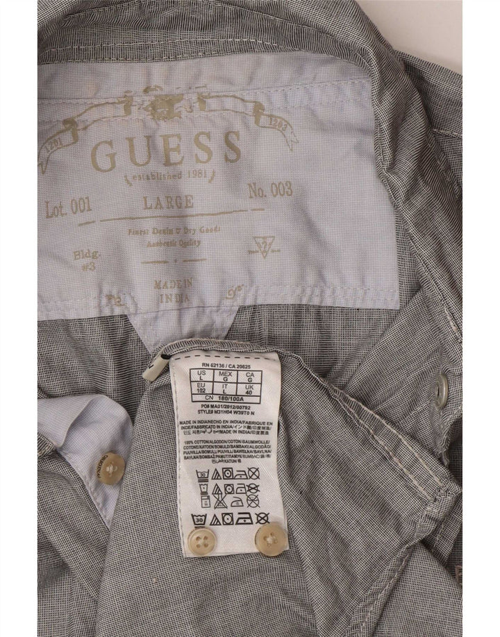 Guess Mens Regular Fit Shirt UK 40 Large Grey Check Cotton
