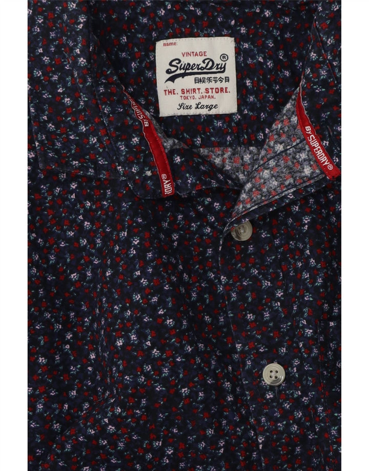 SUPERDRY Mens Shirt Large Navy Blue Floral
