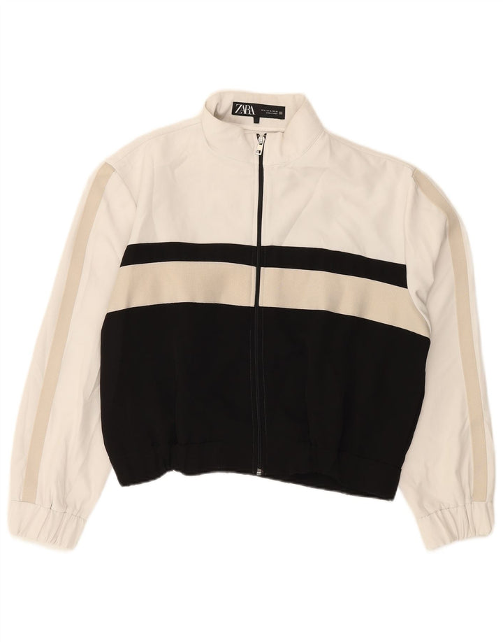 ZARA Womens Tracksuit Top Jacket UK 18 XL White Colourblock Polyester