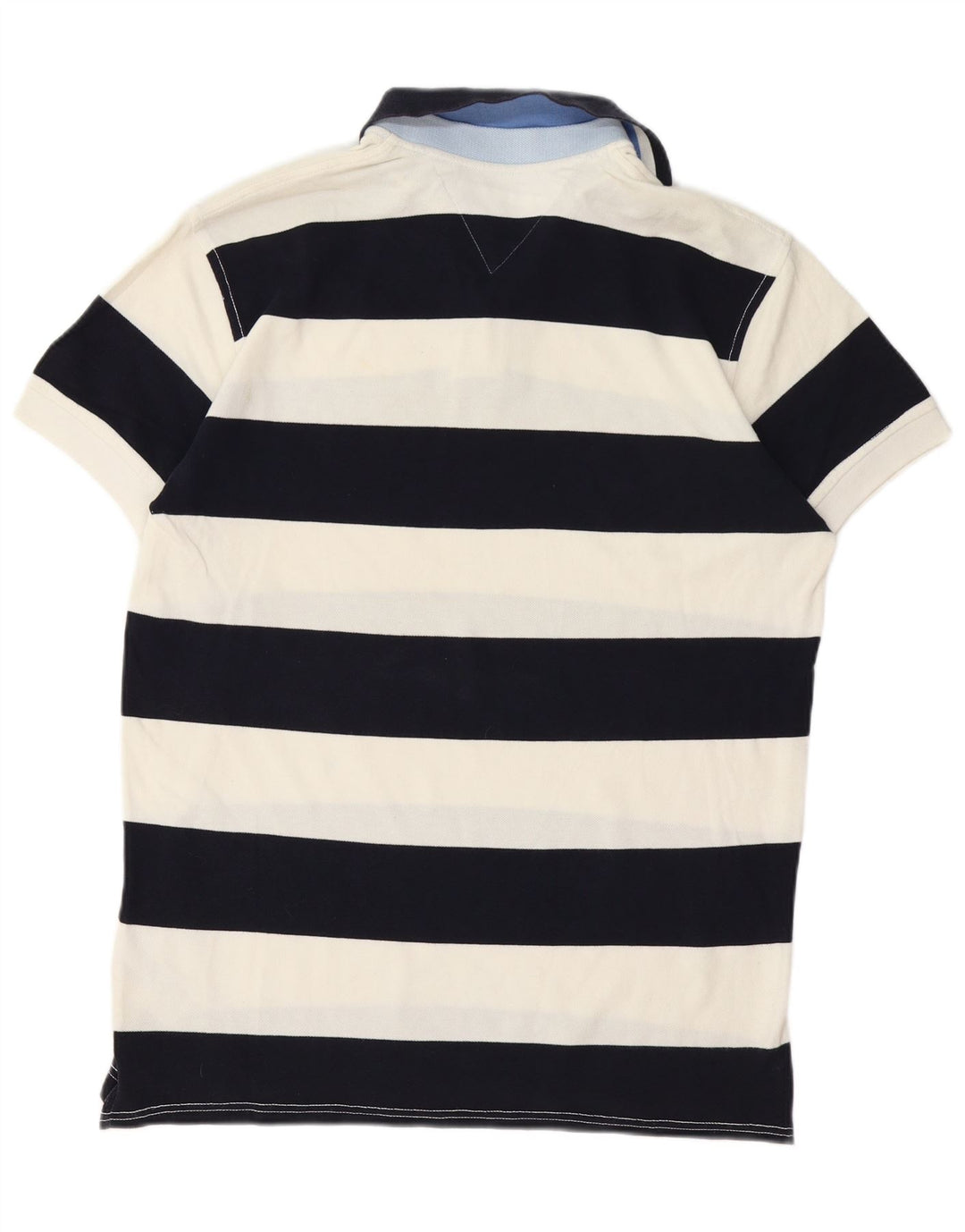 Tommy Hilfiger Mens Polo Shirt Medium Navy Blue Striped Cotton