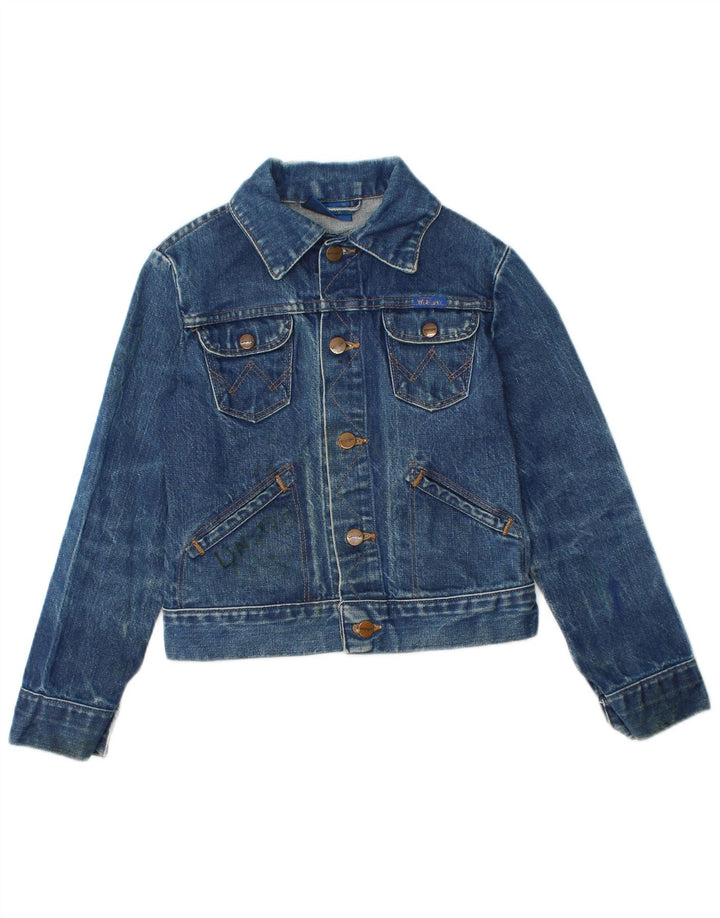 WRANGLER Boys Graphic Denim Jacket 9-10 Years Navy Blue Cotton