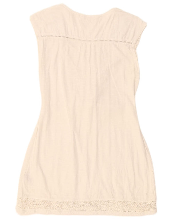 Vestido feminino Fat Face sem mangas em linha A UK 12 algodão branco médio