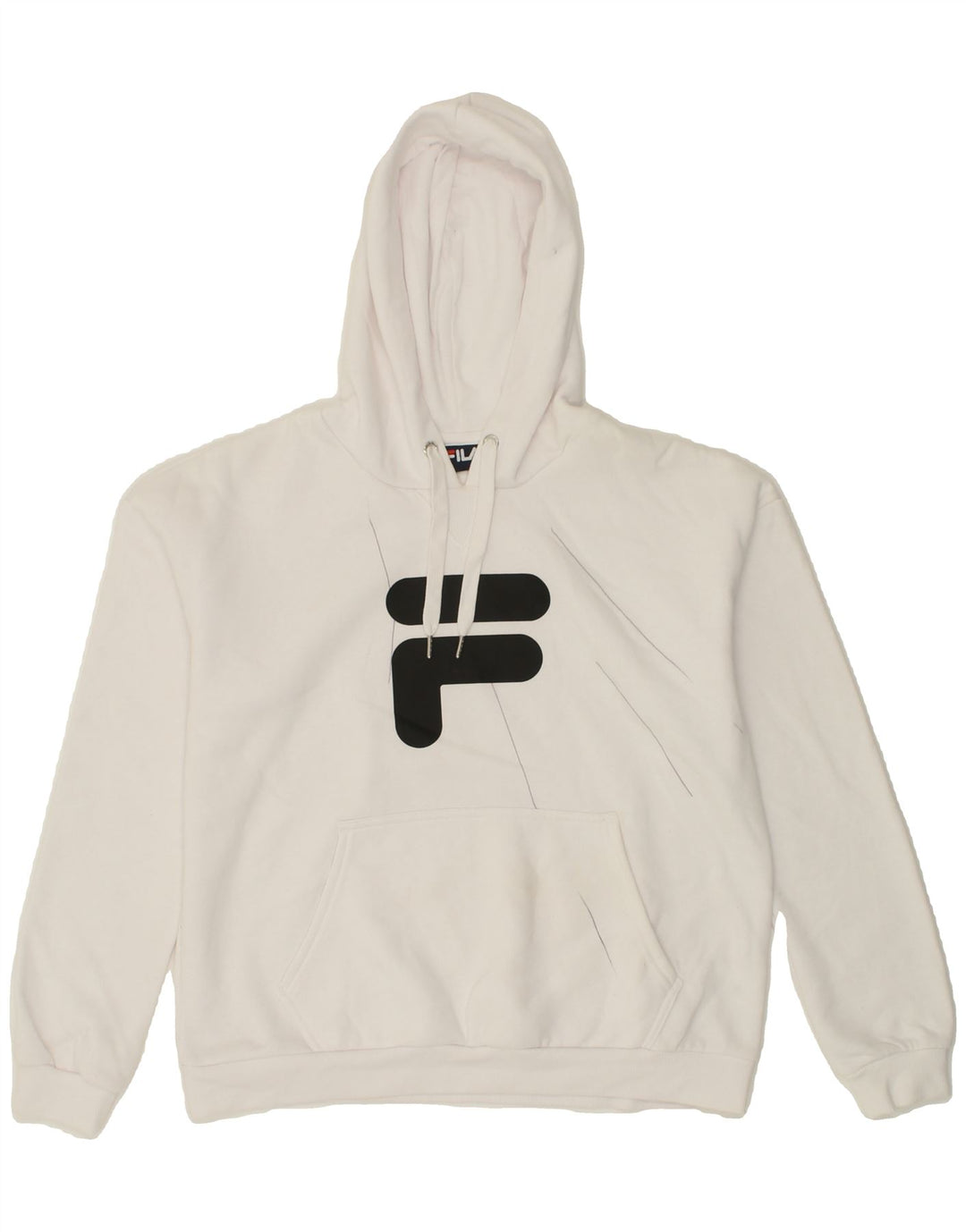 FILA Mens Graphic Hoodie Jumper Small White Polyester Vintage Fila and Second-Hand Fila from Messina Hembry 