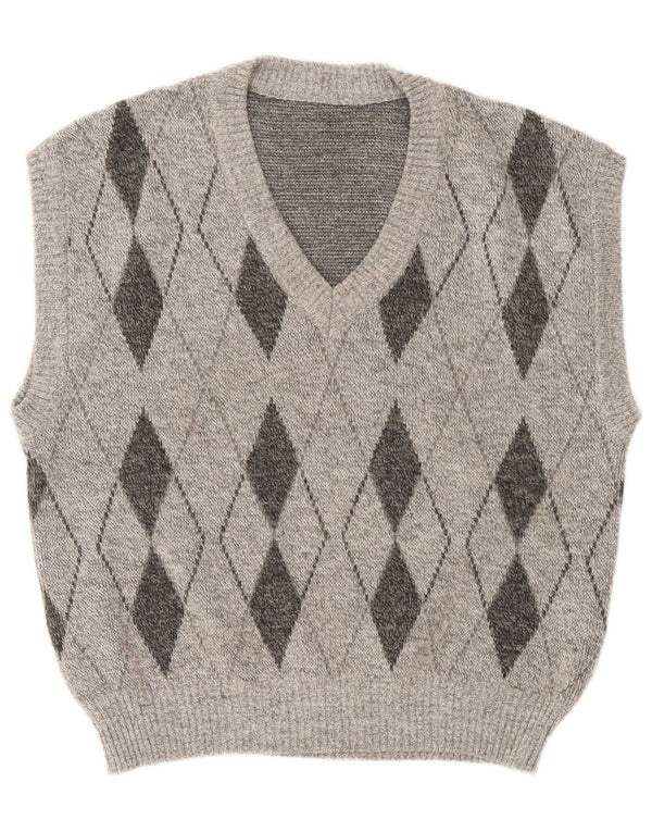 vintage Mens Vest Débardeur Grand Gris Argyle/Diamant