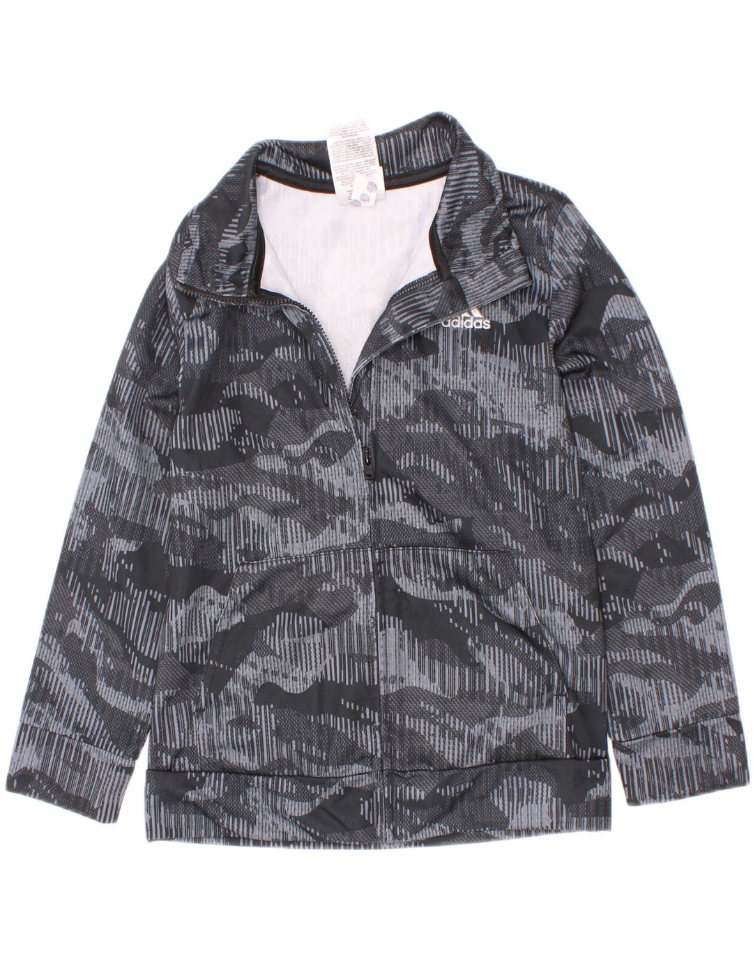 Adidas Boys Tracksuit Top Jacket 5-6 Years Grey Camouflage Polyester