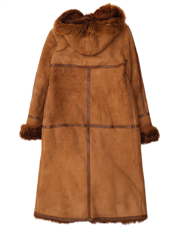 Casaco feminino vintage de shearling UK 14 marrom médio