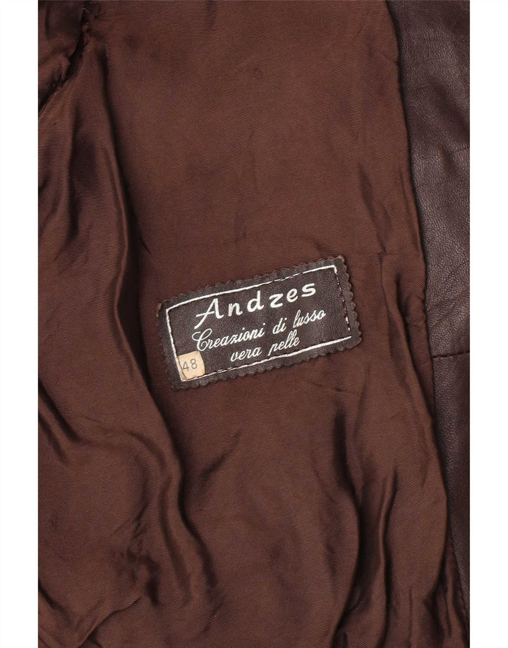 Vintage Mens Bomber Leather Jacket IT 48 Medium Brown Leather