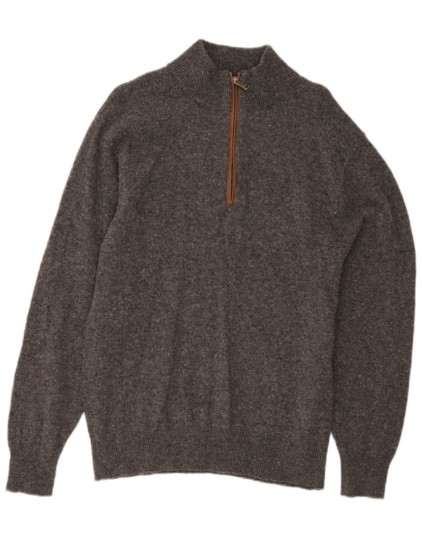 Maglione da uomo con zip e collo Orvis in lana screziata grigio medio